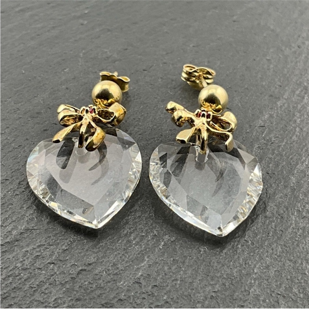 Crystal glass heart Bow coquette girl romantic heart earrings valentines